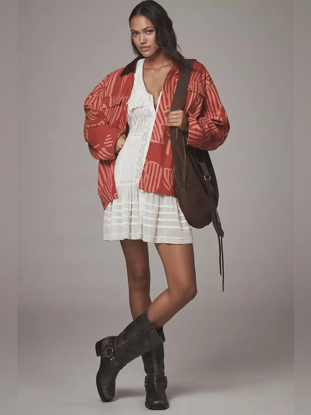 Anthropologie Bel Kazan Printed Eclectic Barn Chore Jacket Corduroy Collar Pink